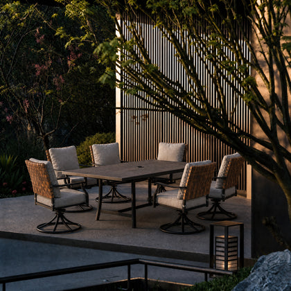 Banyan Faux Teak Aluminum Dining Set for 6 (7-Piece) Outdoor Patio Furniture
