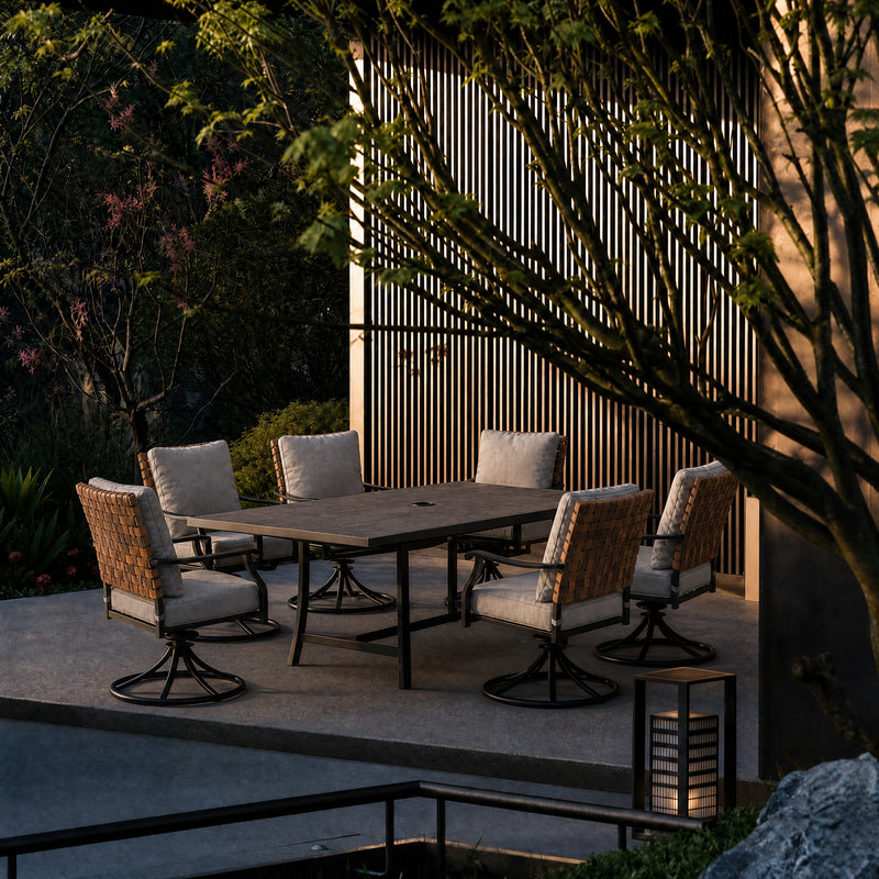 Banyan Faux Teak Aluminum Dining Set for 6 (7-Piece) Outdoor Patio Furniture