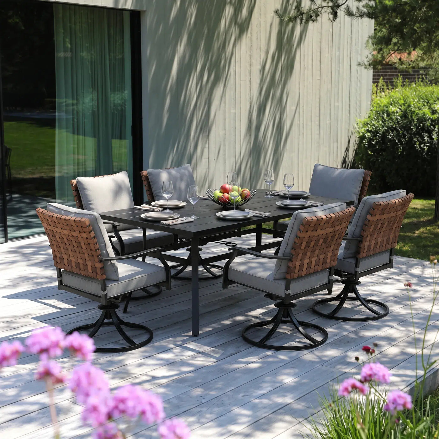 Banyan Faux Teak Steel Dining Set for 6 (7-Piece) Outdoor Patio Furniture