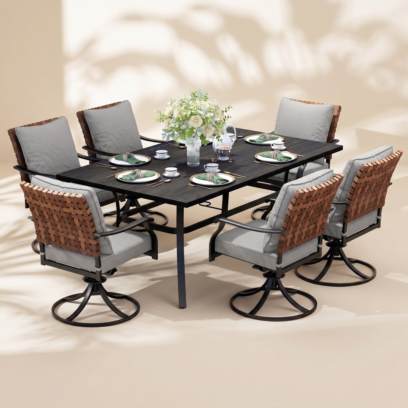 Banyan Faux Teak Steel Dining Set for 6 (7-Piece) Outdoor Patio Furniture