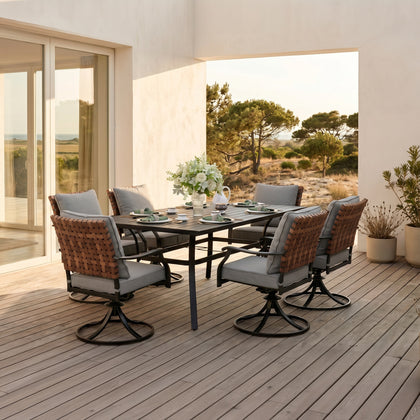 Banyan Faux Teak Steel Dining Set for 6 (7-Piece) Outdoor Patio Furniture