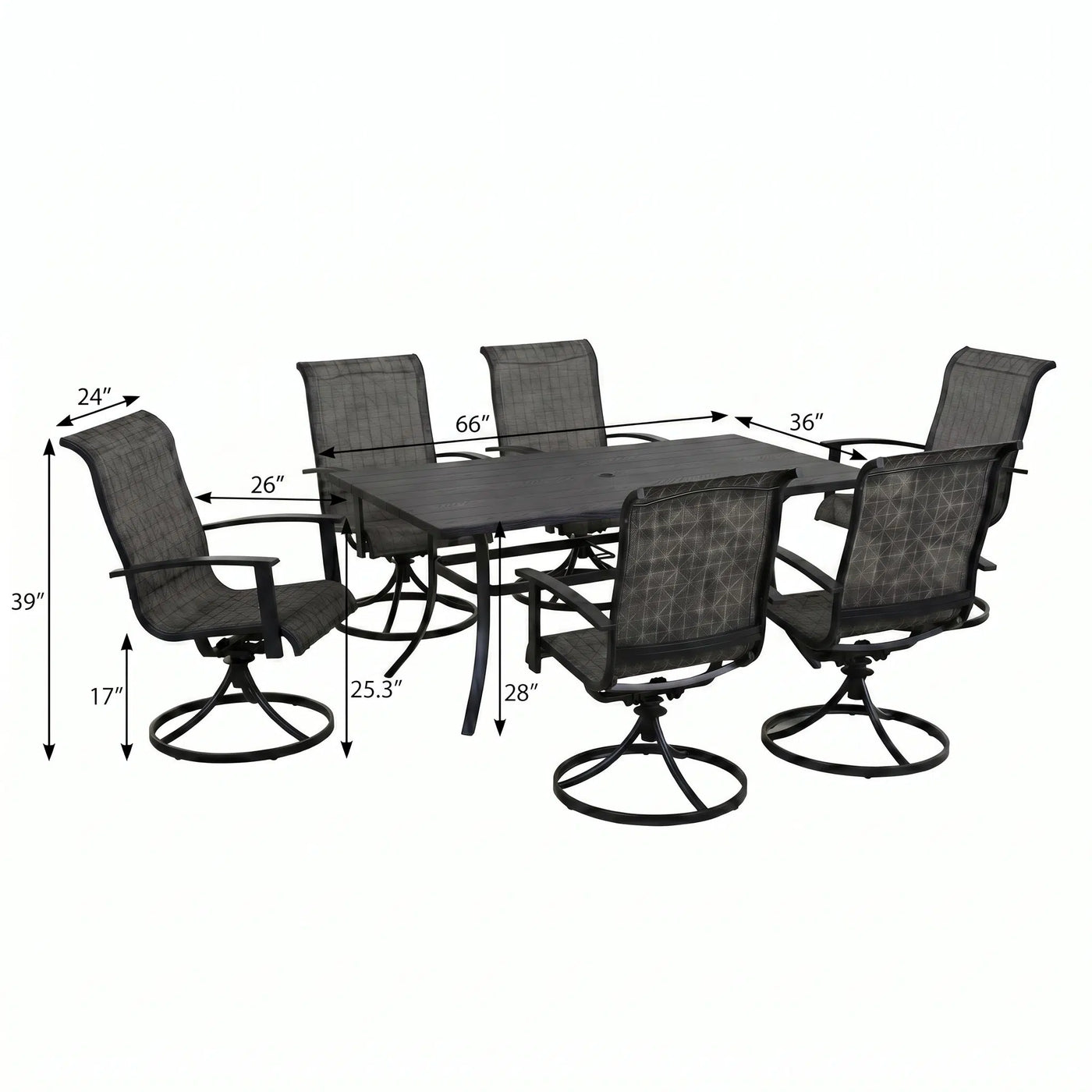 Wave Textilene Steel Dining Set for 6 (7-Piece) Outdoor Patio Furniture