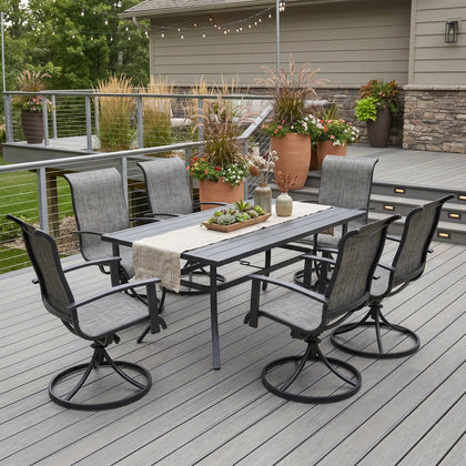 Wave Textilene Steel Dining Set for 6 (7-Piece) Outdoor Patio Furniture