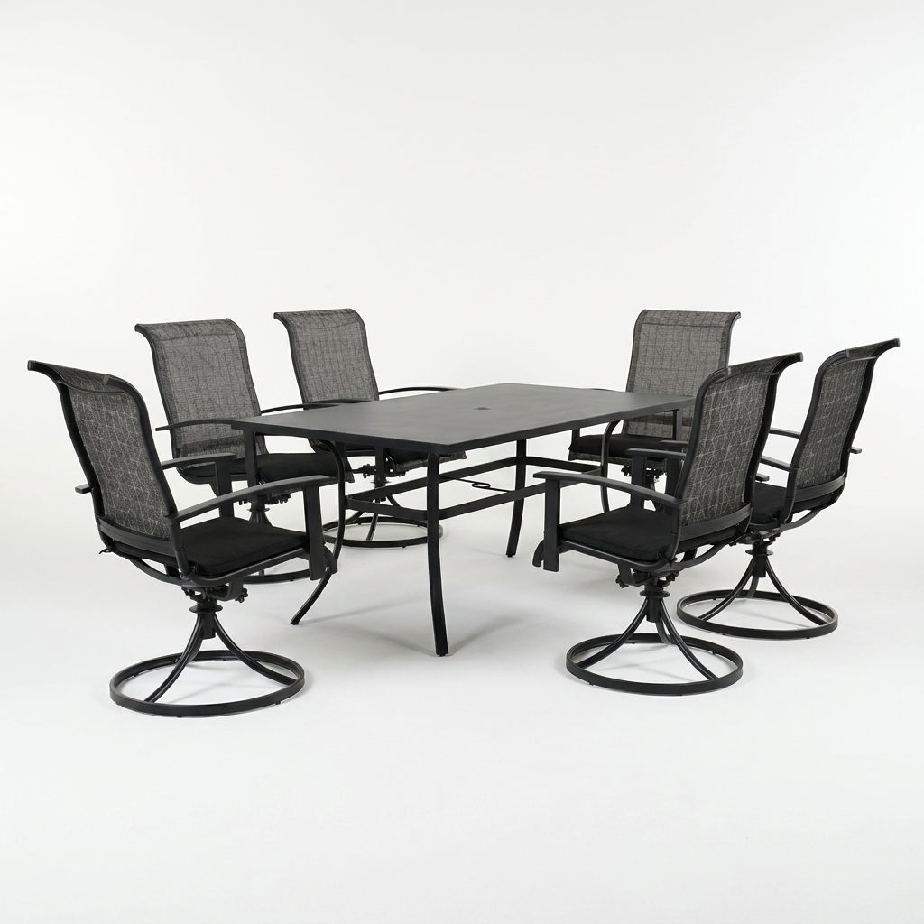 Shell + Wave 10x12 ft Pergola & Dining Set Bundle for 6 Outdoor Patio
