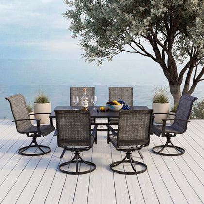 Wave Textilene Steel Dining Set for 6 (7-Piece) Outdoor Patio Furniture