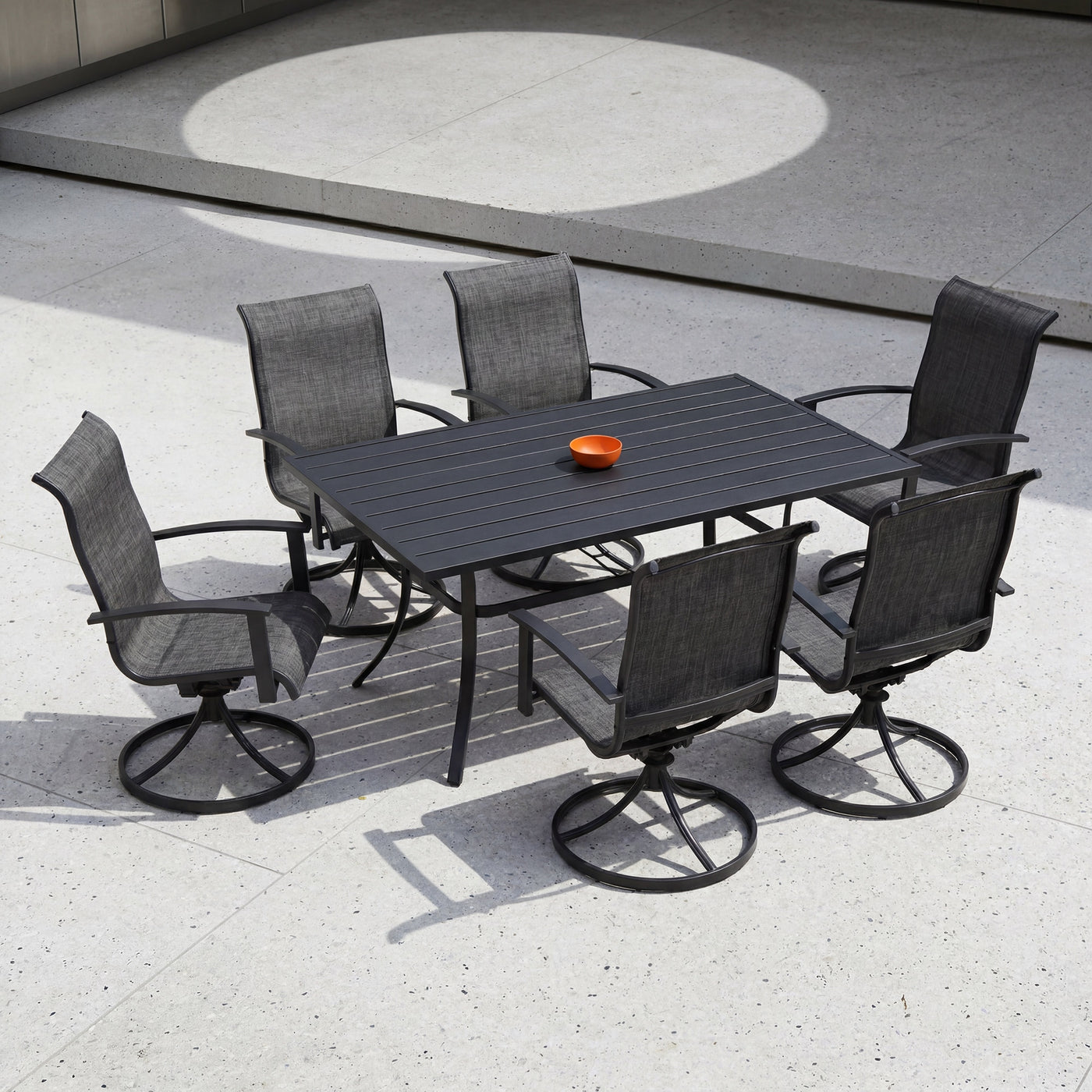 Wave Textilene Steel Dining Set for 6 (7-Piece) Outdoor Patio Furniture
