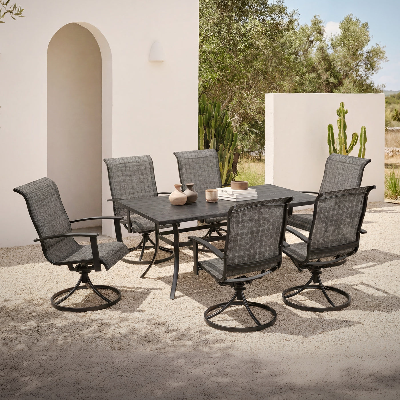 Wave Textilene Steel Dining Set for 6 (7-Piece) Outdoor Patio Furniture