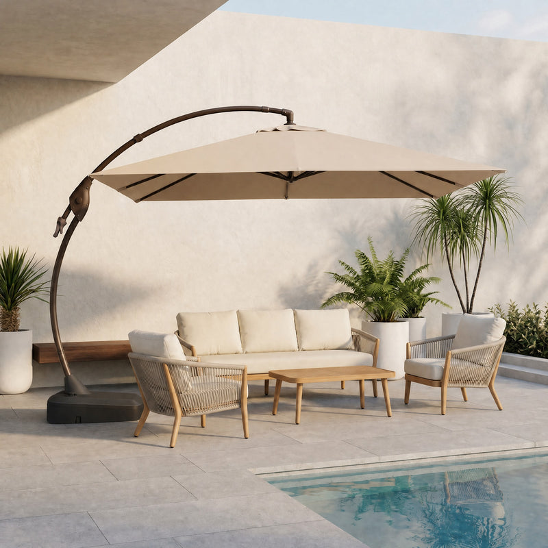 Marina + Riviera 10x10 ft Umbrella & Sofa Set Bundle for 5 Outdoor Patio
