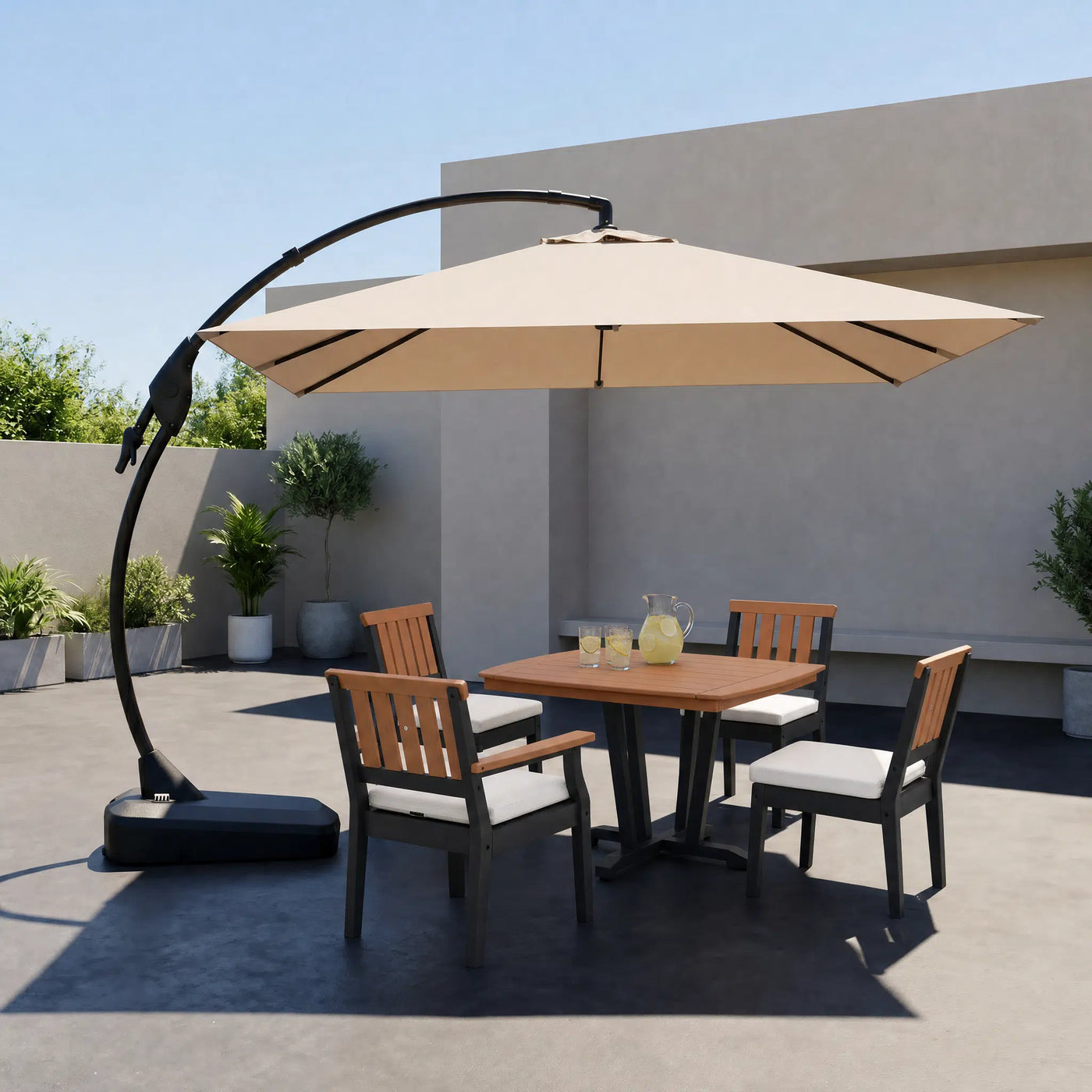 Marina + Dune 10x10 ft Umbrella & Dining Set Bundle for 4 Outdoor Patio