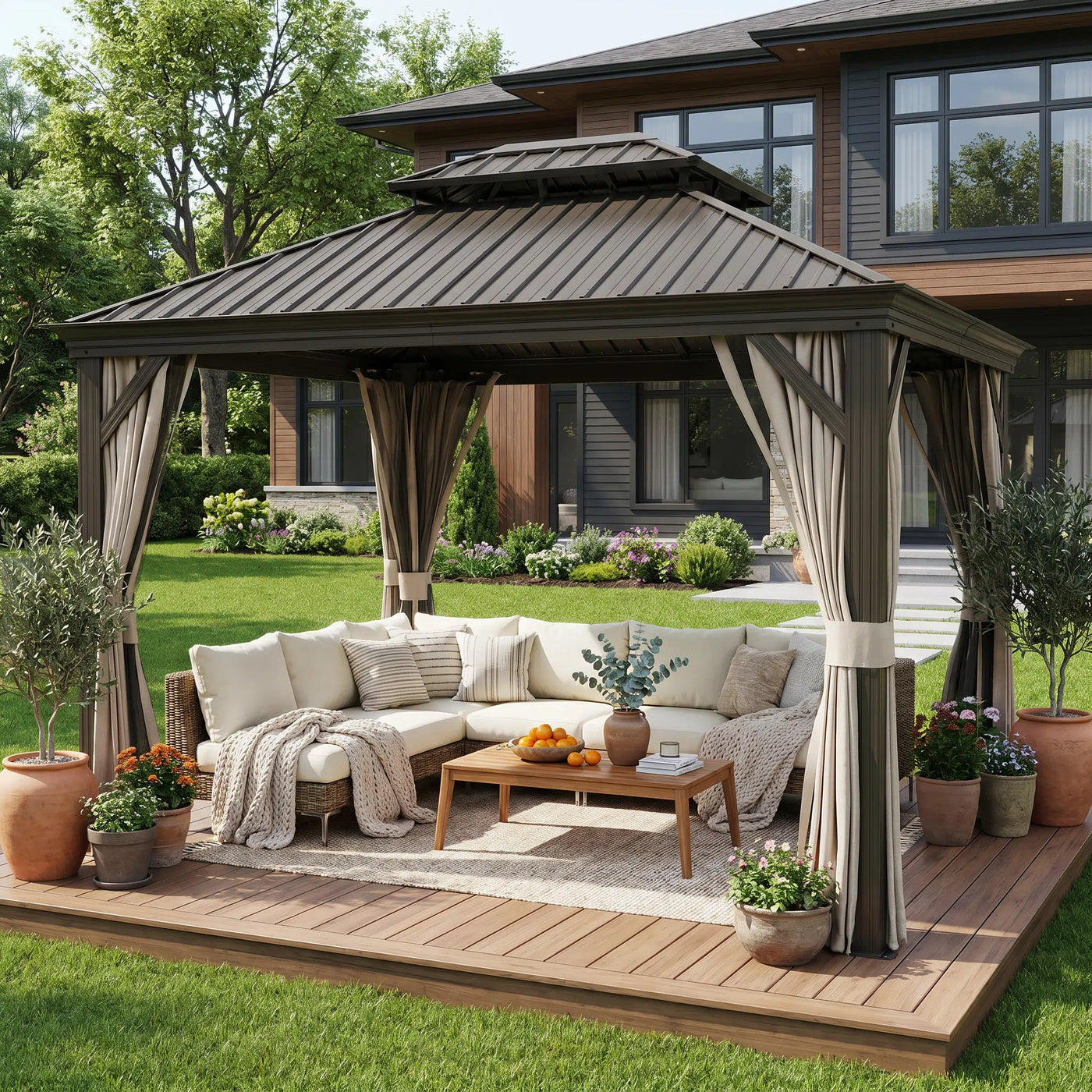 Monstera 10 x 12 ft Aluminum Hardtop Gazebo with Curtain Outdoor Patio