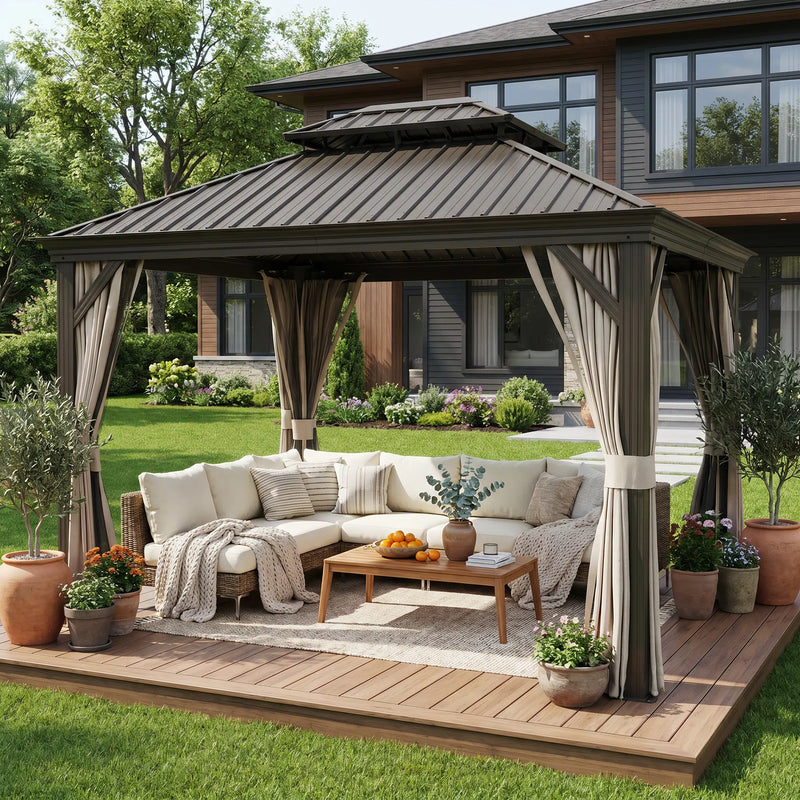 Monstera 10 x 12 ft Aluminum Hardtop Gazebo with Curtain Outdoor Patio