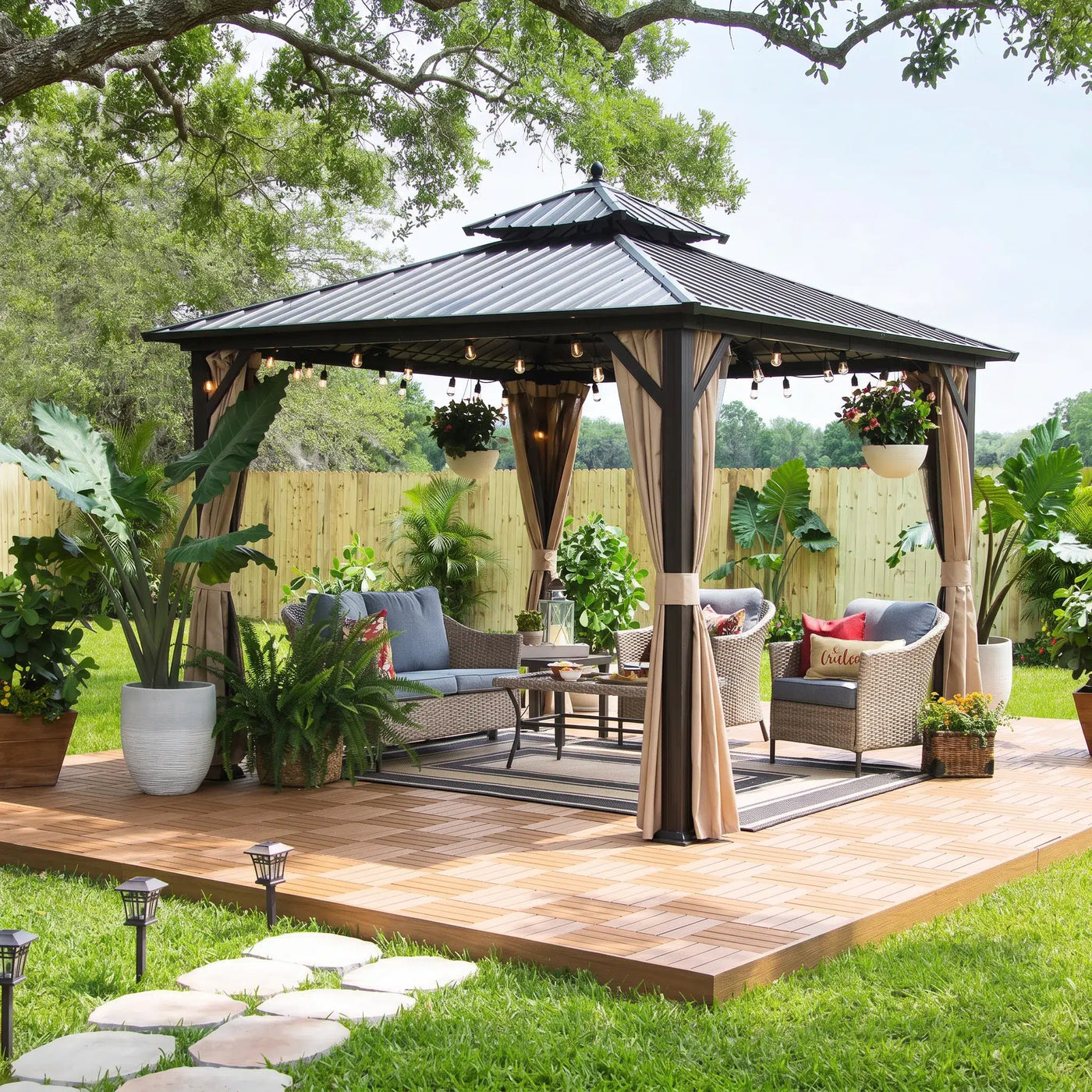 Monstera 10 x 12 ft Aluminum Hardtop Gazebo with Curtain Outdoor Patio