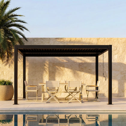 Shell 10 x 12 ft Modern Aluminum Louvered Pergola with Roof Outdoor Patio