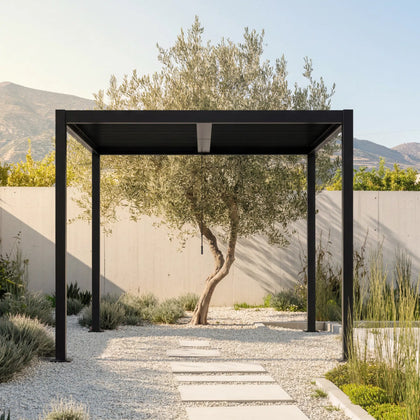 Shell 10 x 10 ft Modern Aluminum Louvered Pergola with Roof Outdoor Patio