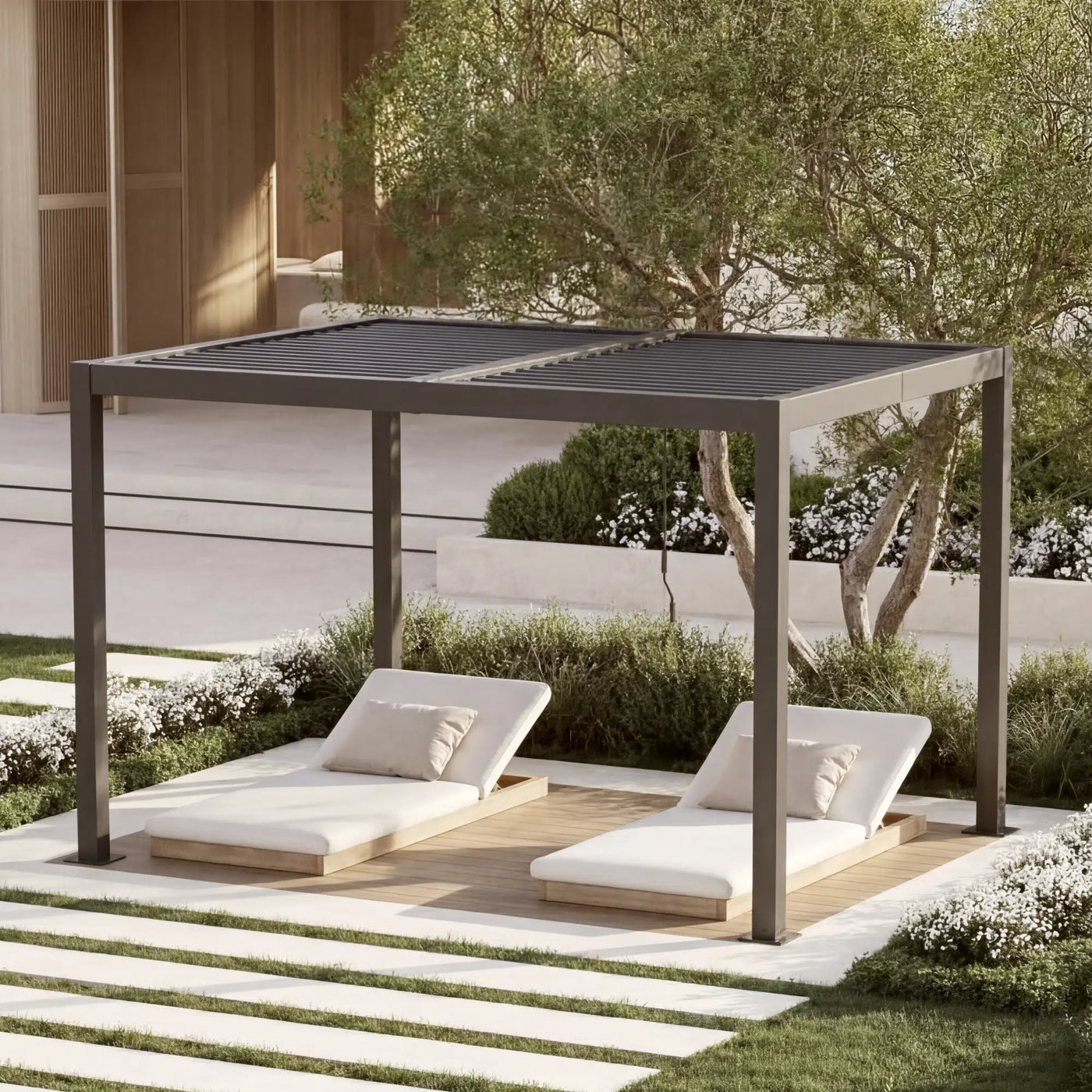 Shell 10 x 12 ft Modern Aluminum Louvered Pergola with Roof Outdoor Patio
