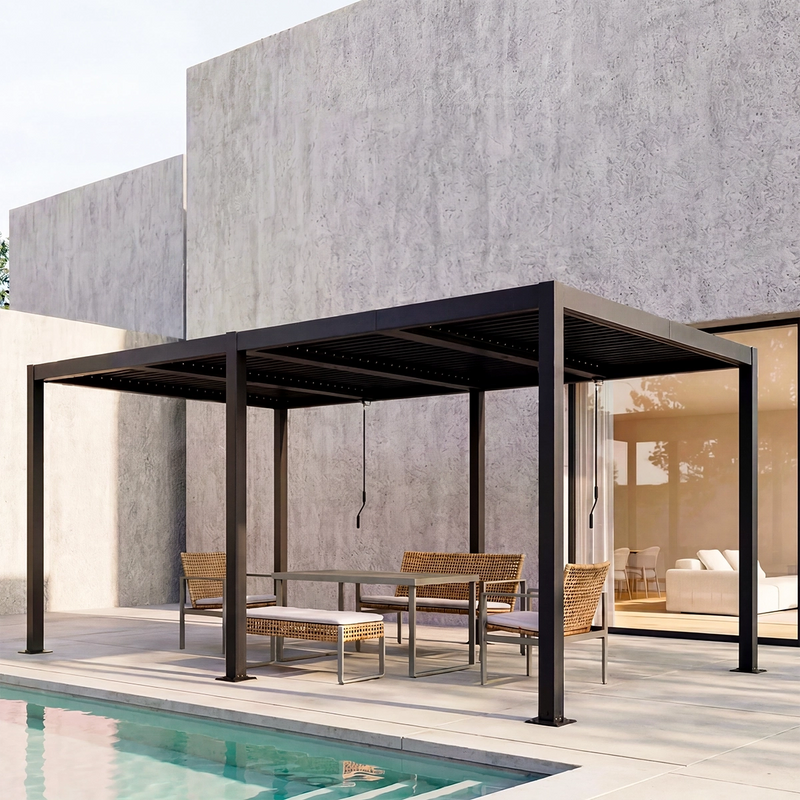 Shell 12 x 20 ft Modern Aluminum Louvered Pergola with Roof Outdoor Patio
