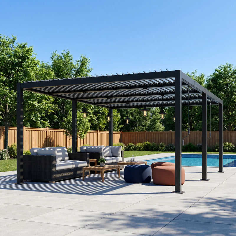 Shell 12 x 16 ft Modern Aluminum Louvered Pergola with Roof Outdoor Patio