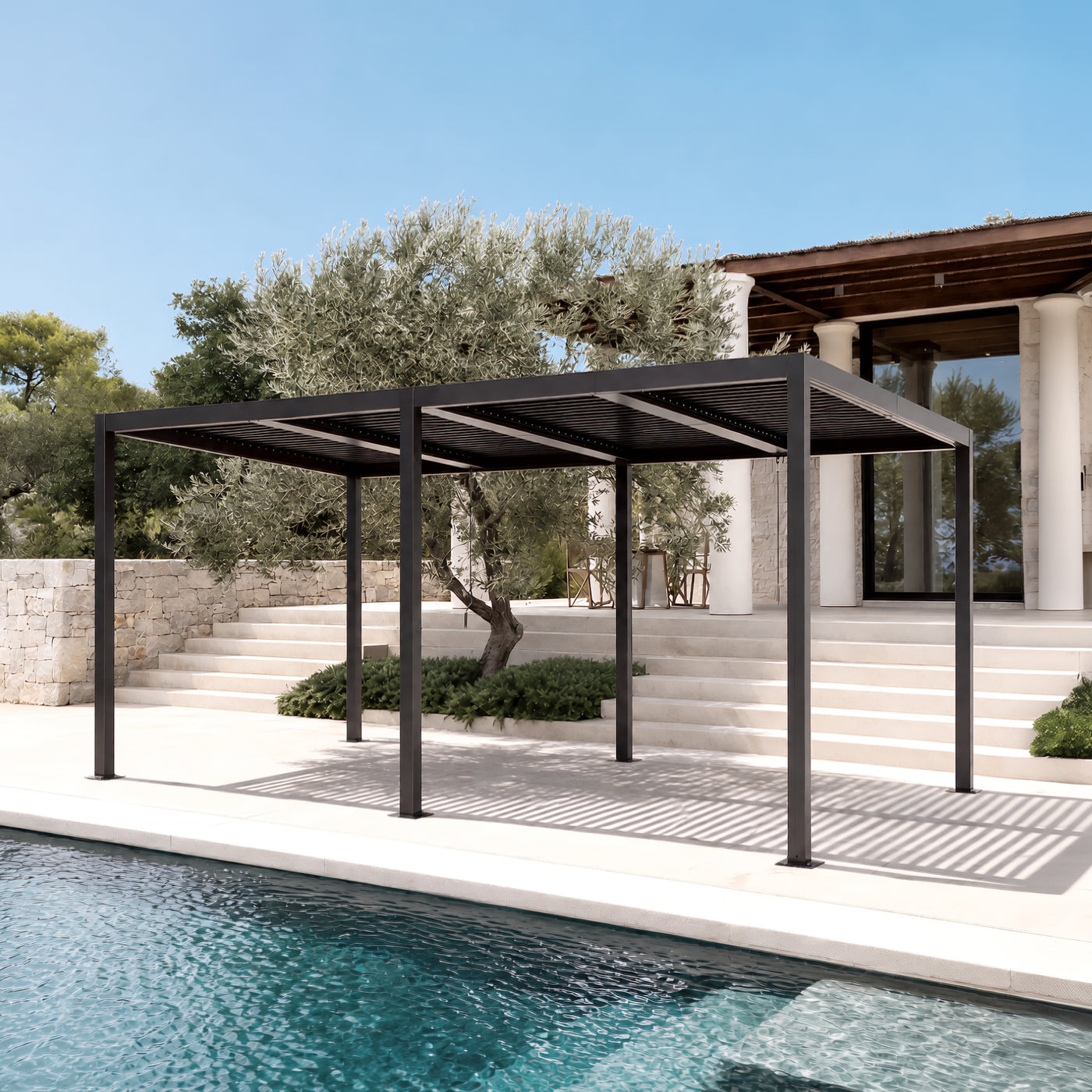 Shell 12 x 16 ft Modern Aluminum Louvered Pergola with Roof Outdoor Patio
