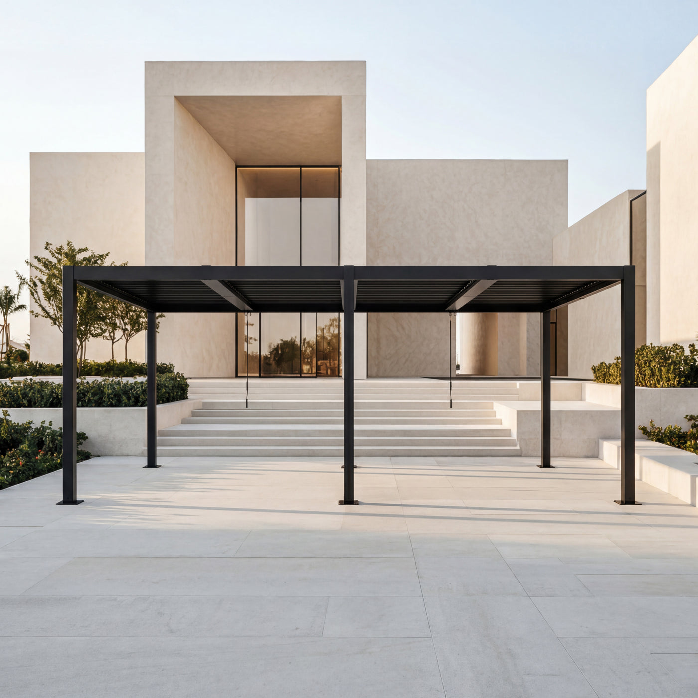 Shell 12 x 16 ft Modern Aluminum Louvered Pergola with Roof Outdoor Patio