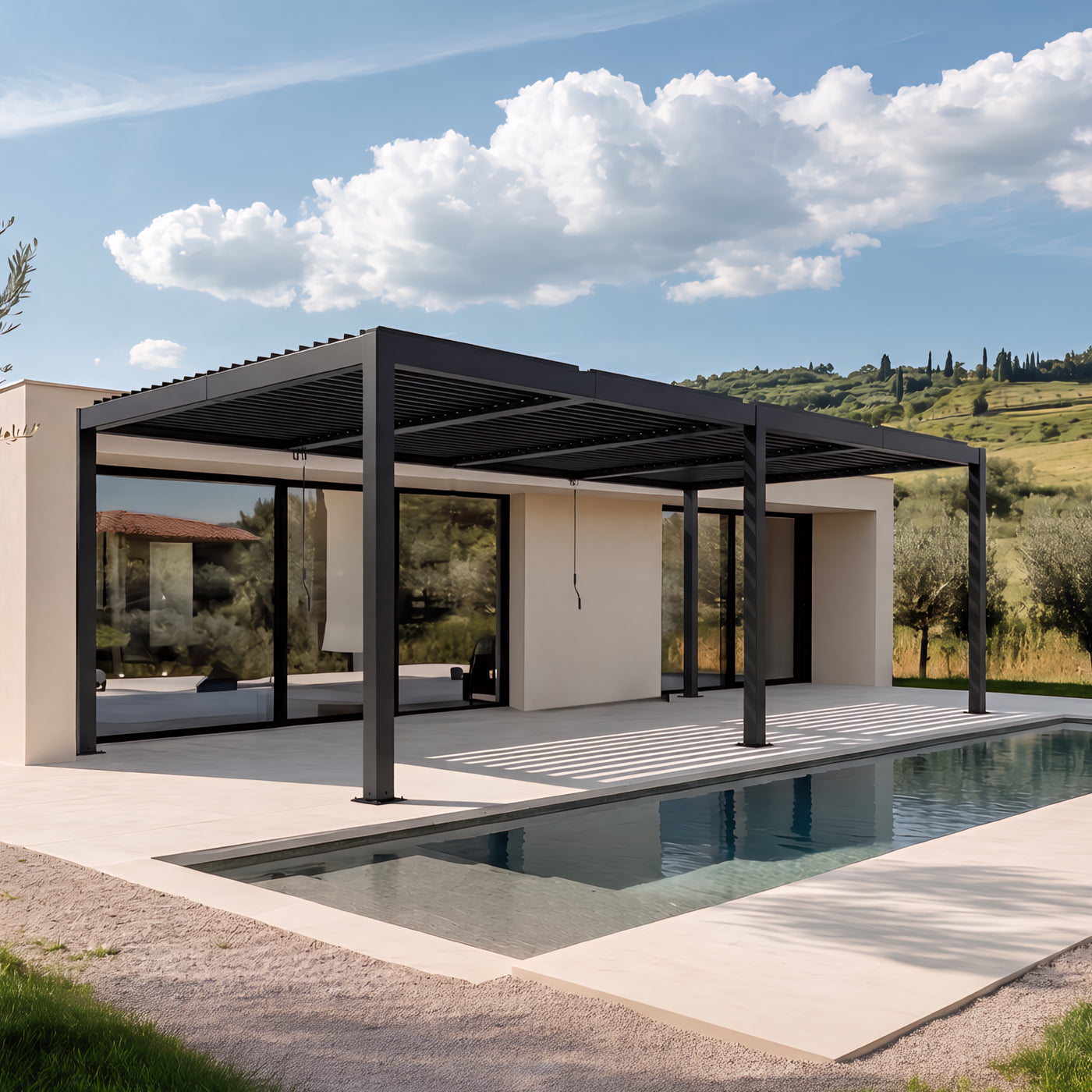 Shell 12 x 16 ft Modern Aluminum Louvered Pergola with Roof Outdoor Patio