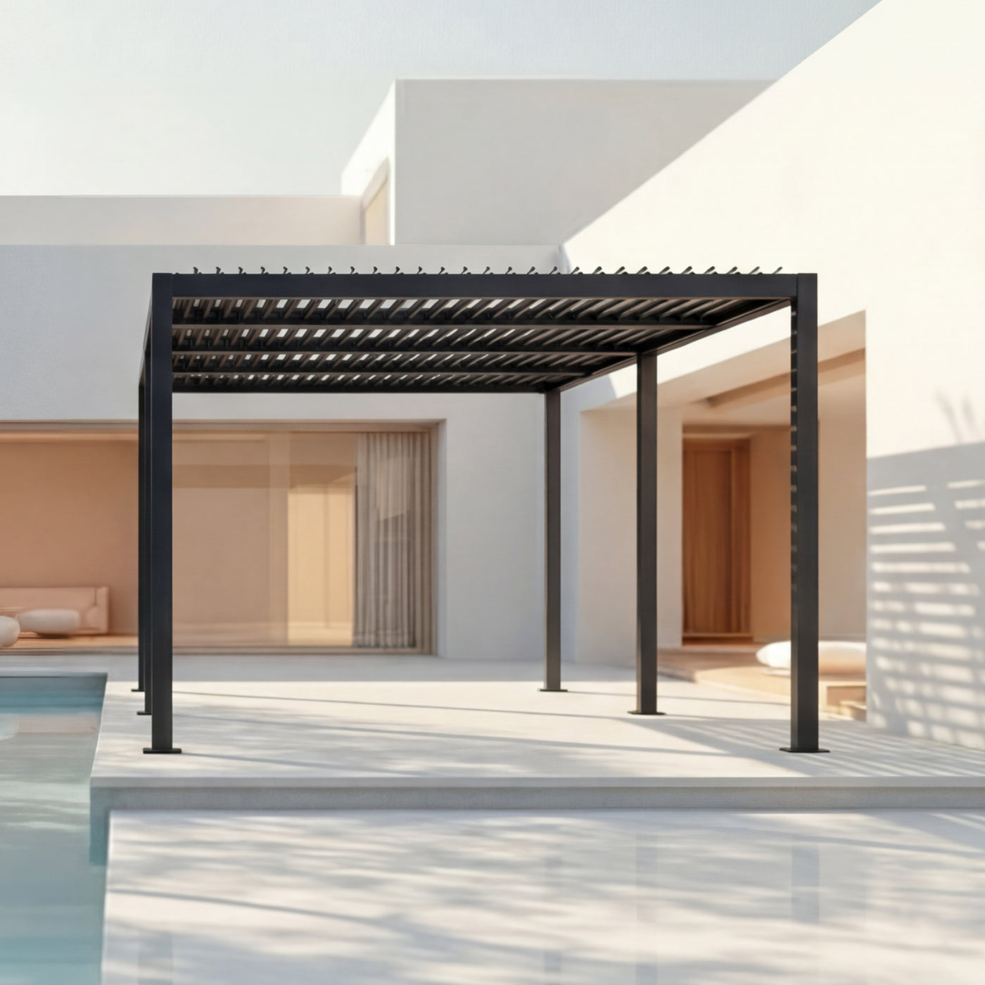 Shell 12 x 16 ft Modern Aluminum Louvered Pergola with Roof Outdoor Patio