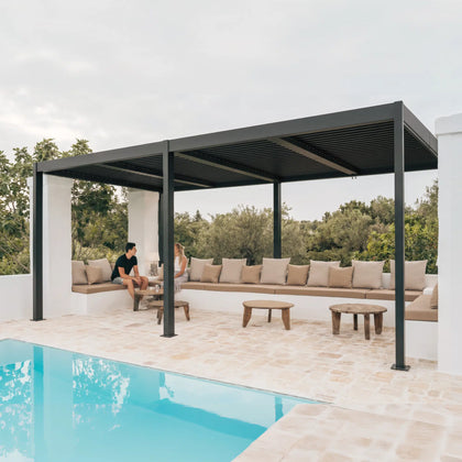 Shell 12 x 20 ft Modern Aluminum Louvered Pergola with Roof Outdoor Patio