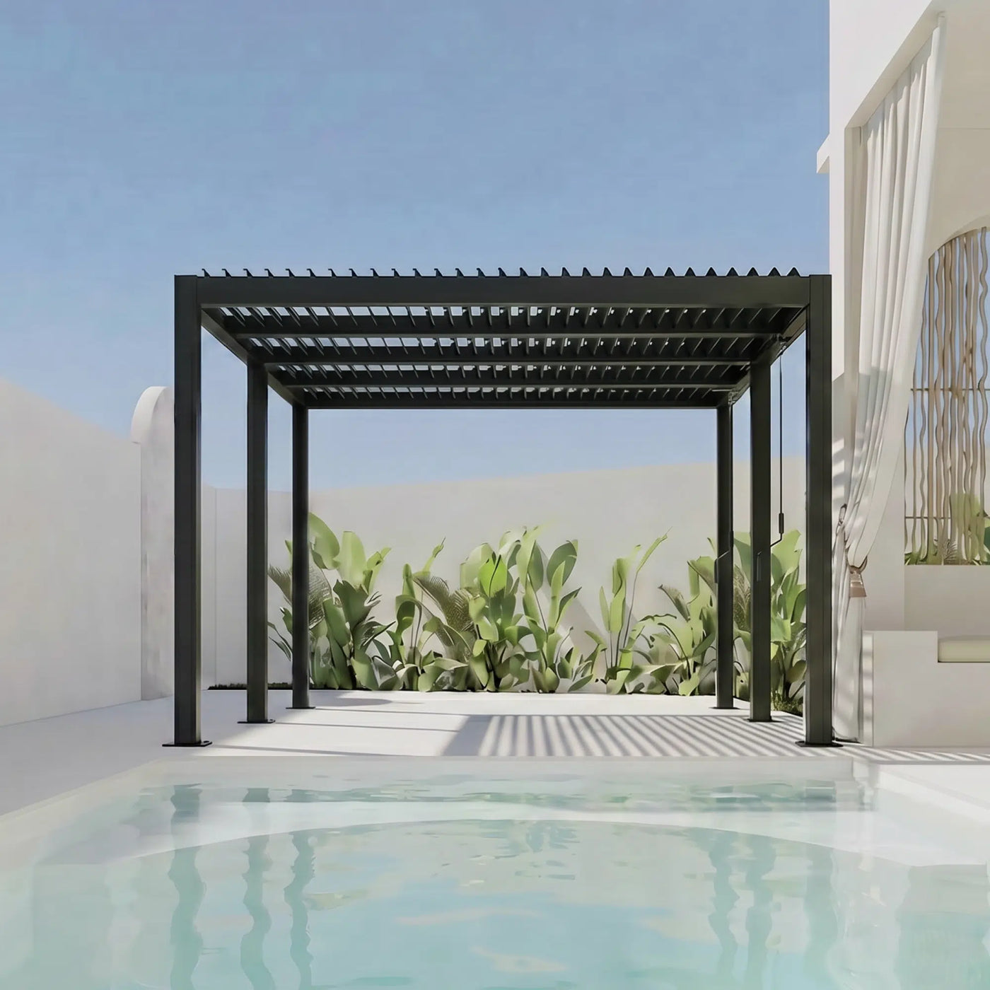 Shell 12 x 20 ft Modern Aluminum Louvered Pergola with Roof Outdoor Patio