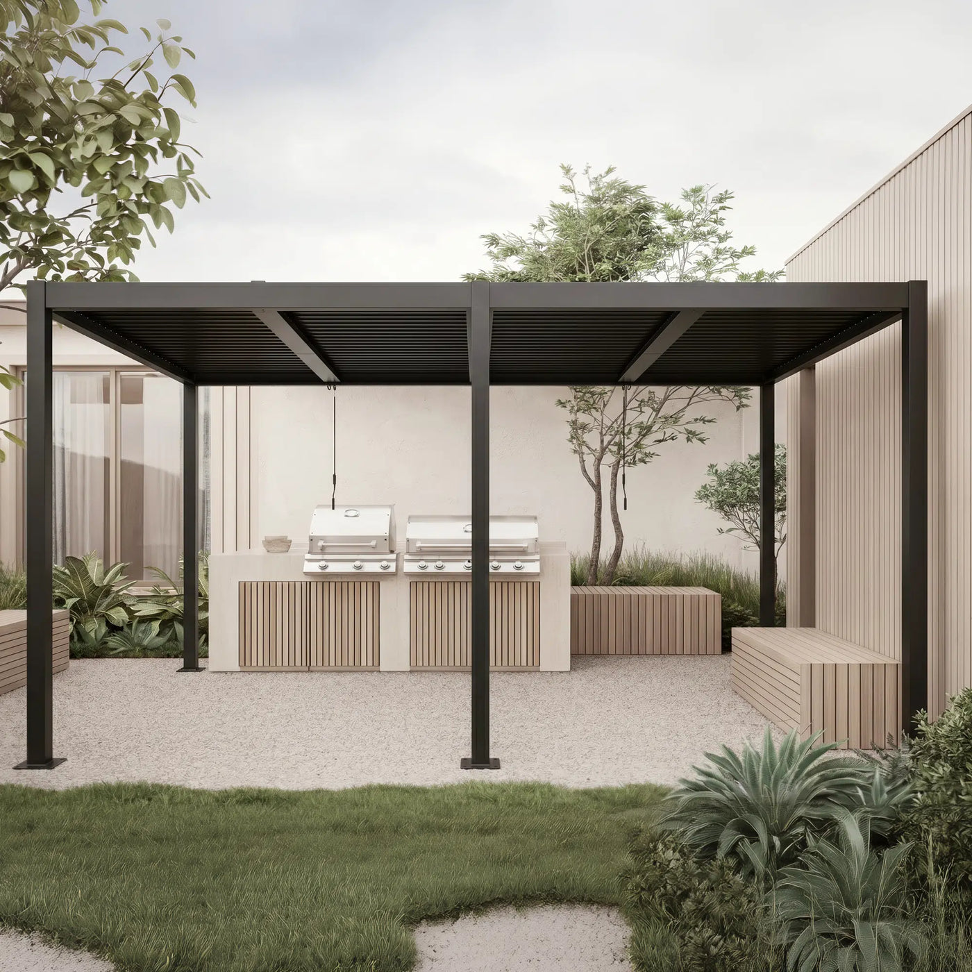 Shell 12 x 20 ft Modern Aluminum Louvered Pergola with Roof Outdoor Patio