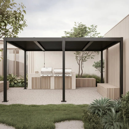 Shell 12 x 20 ft Modern Aluminum Louvered Pergola with Roof Outdoor Patio