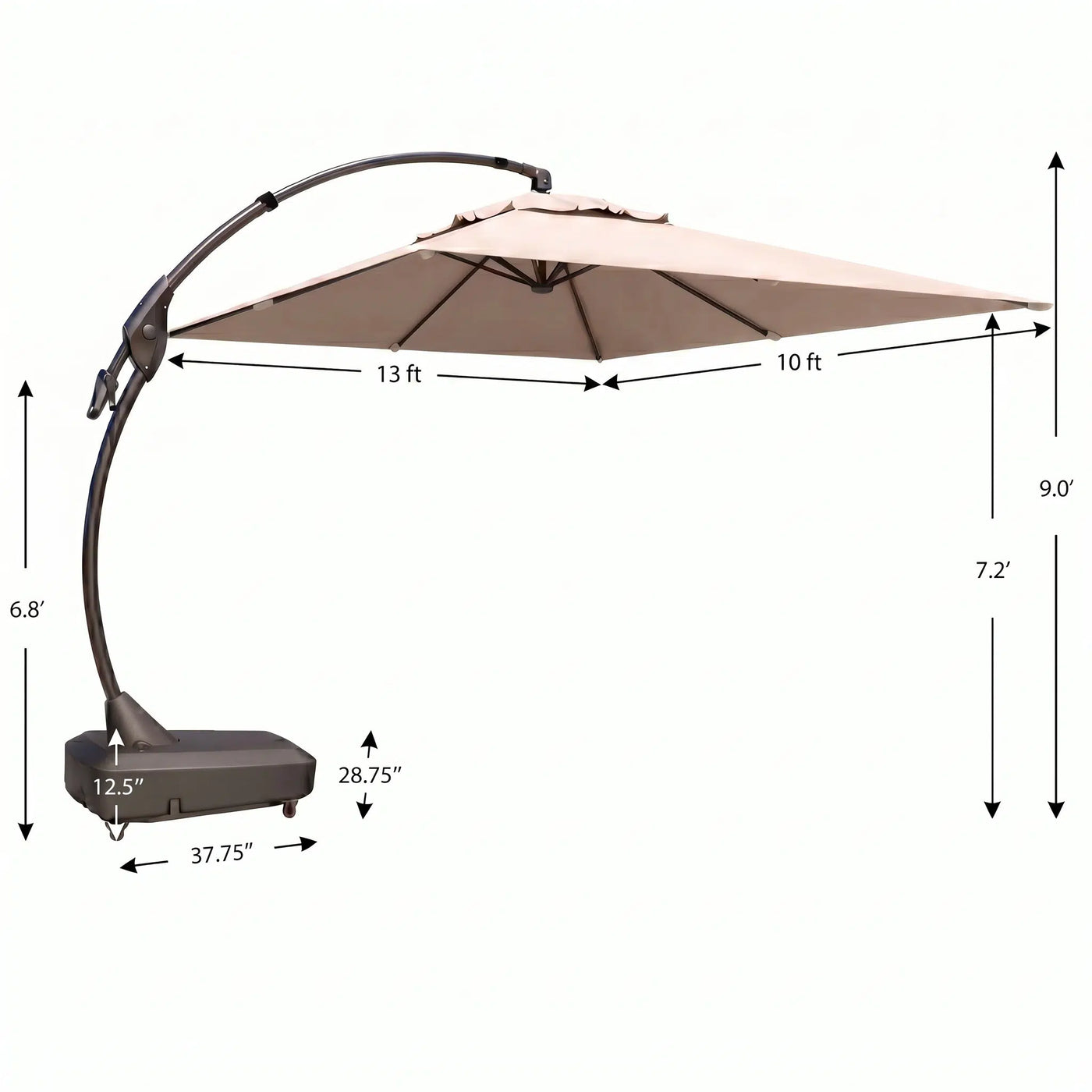Marina 10 x 13 ft Aluminum Cantilever Umbrella with Base Outdoor Patio