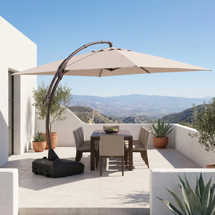 Marina 10 x 13 ft Aluminum Cantilever Umbrella with Base Outdoor Patio