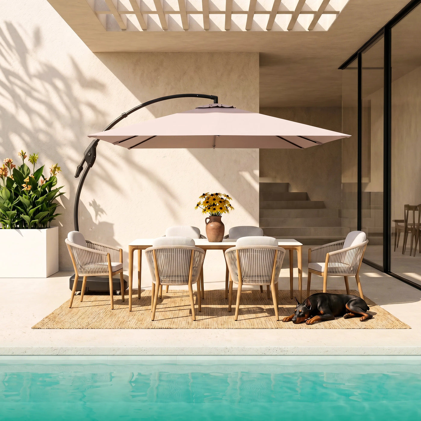 Marina 10 x 13 ft Aluminum Cantilever Umbrella with Base Outdoor Patio