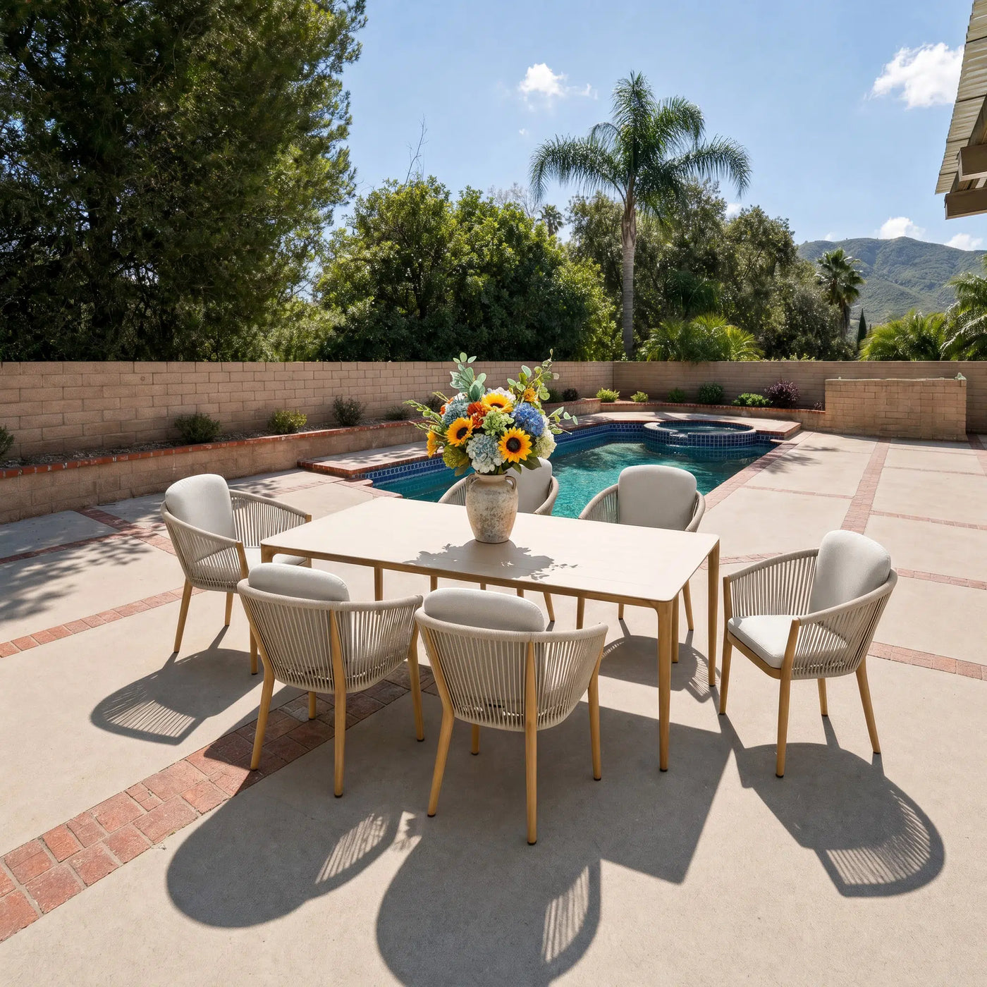 Riviera Faux Teak Aluminum Dining Set for 6 (7-Piece) Outdoor Patio Furniture