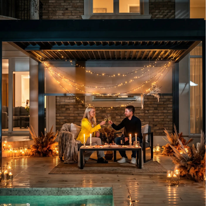 Outdoor dining under a pergola