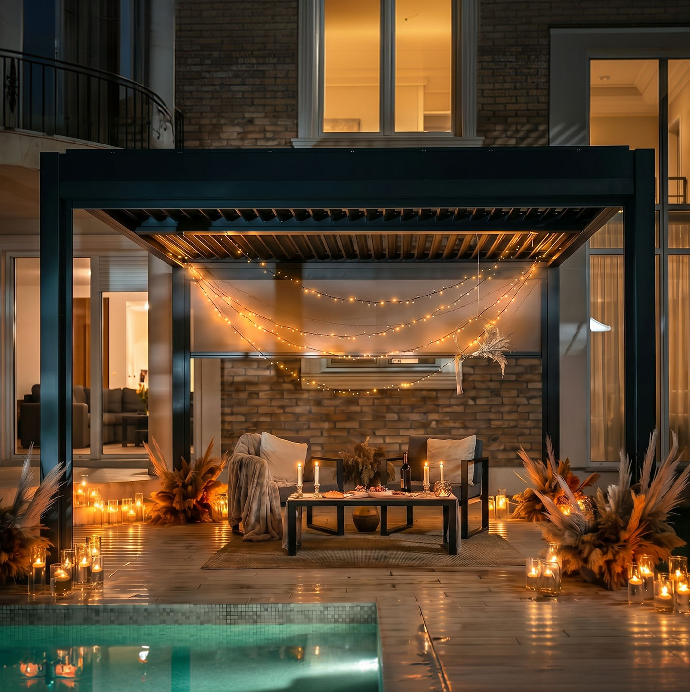 Outdoor dining under a pergola