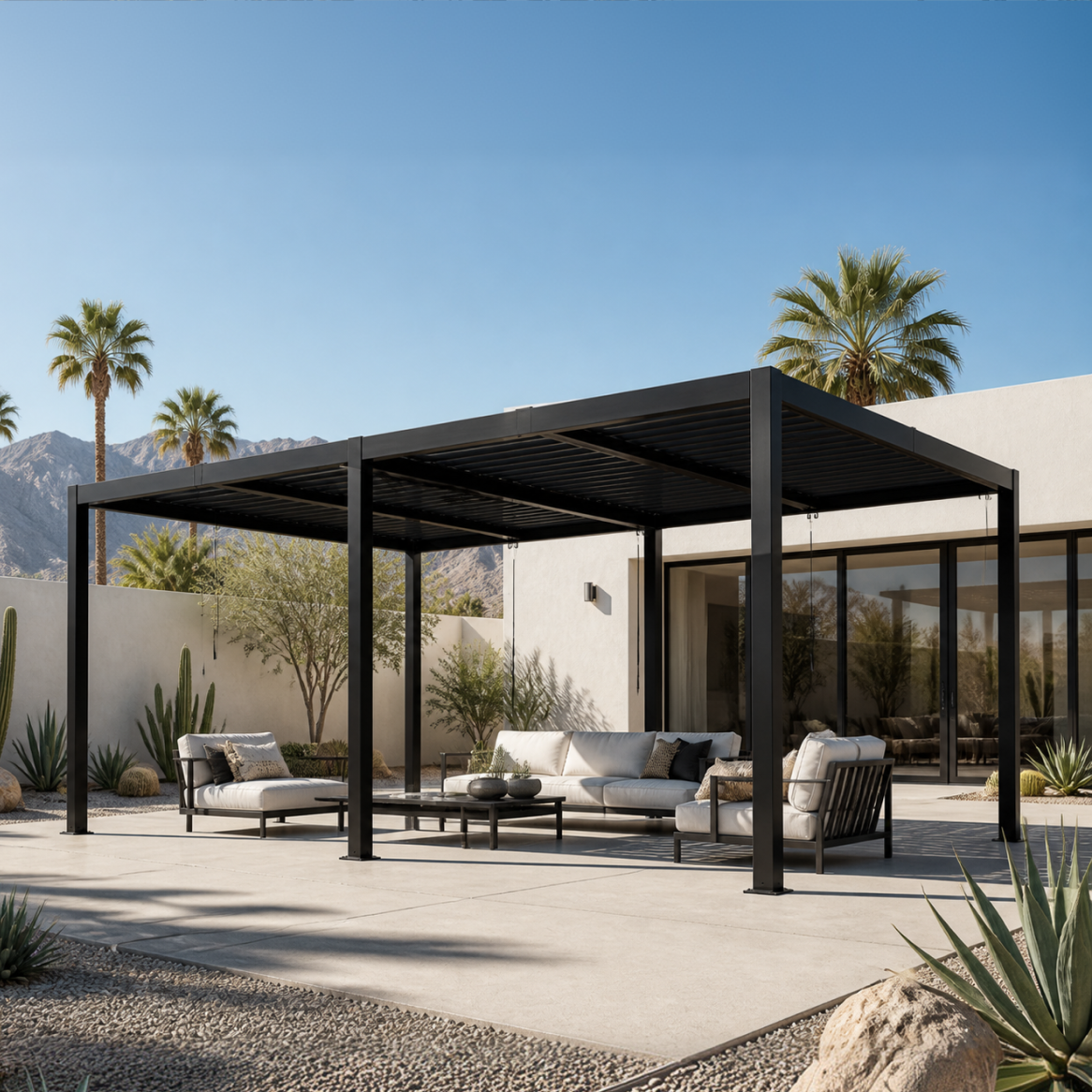 Palmayard pergola and outdoor seating installation