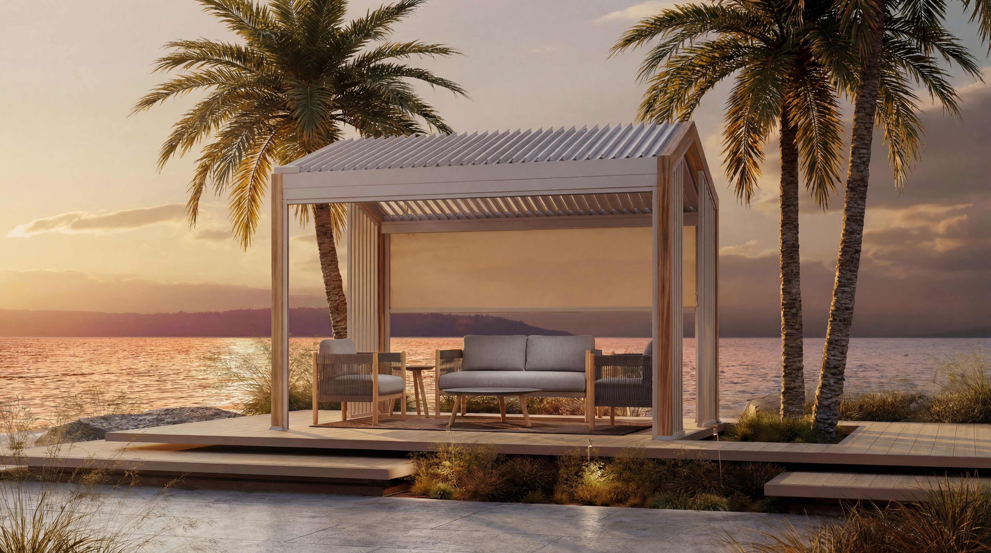 Pergola 2.0 evening patio scene