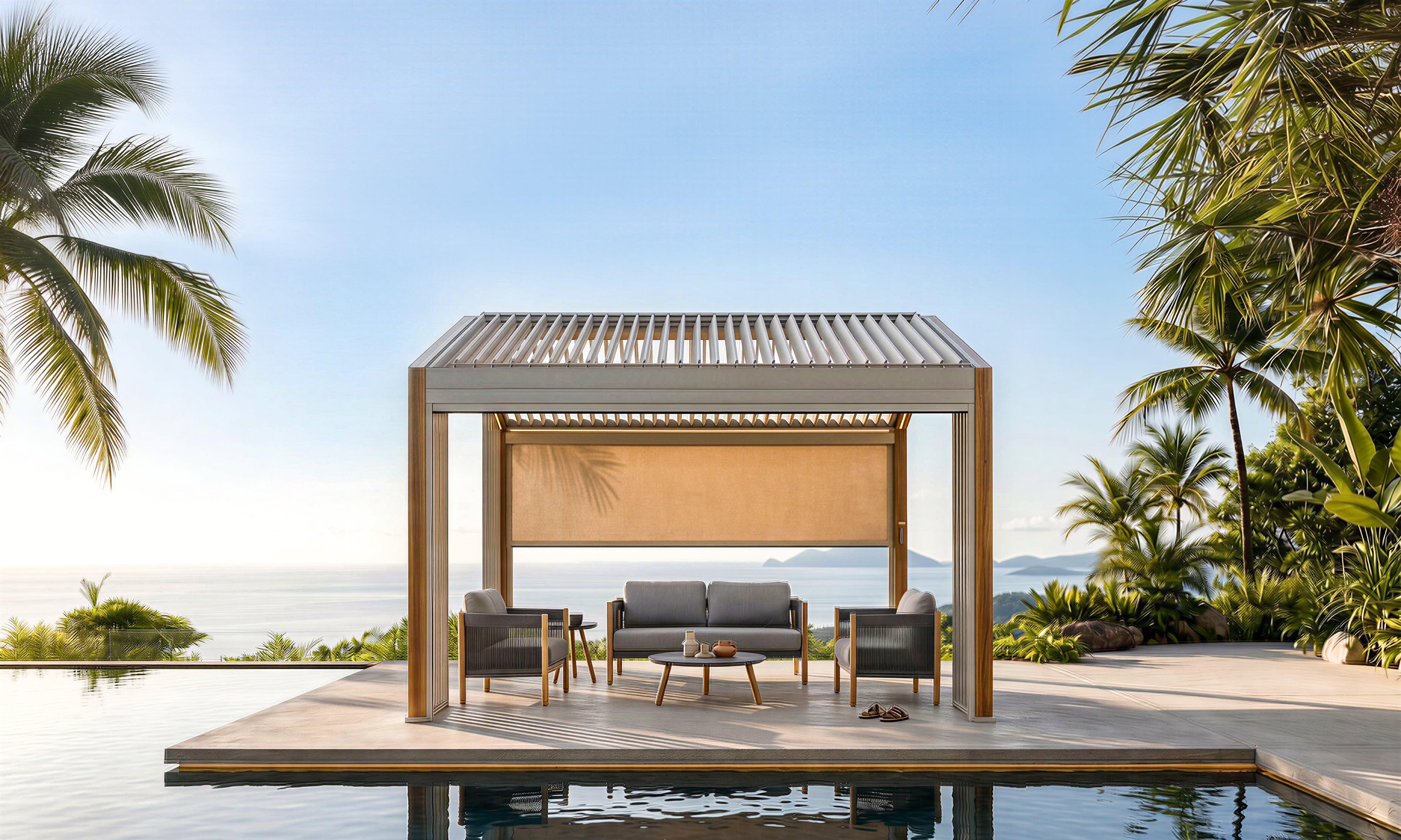 Outdoor dining under pergola