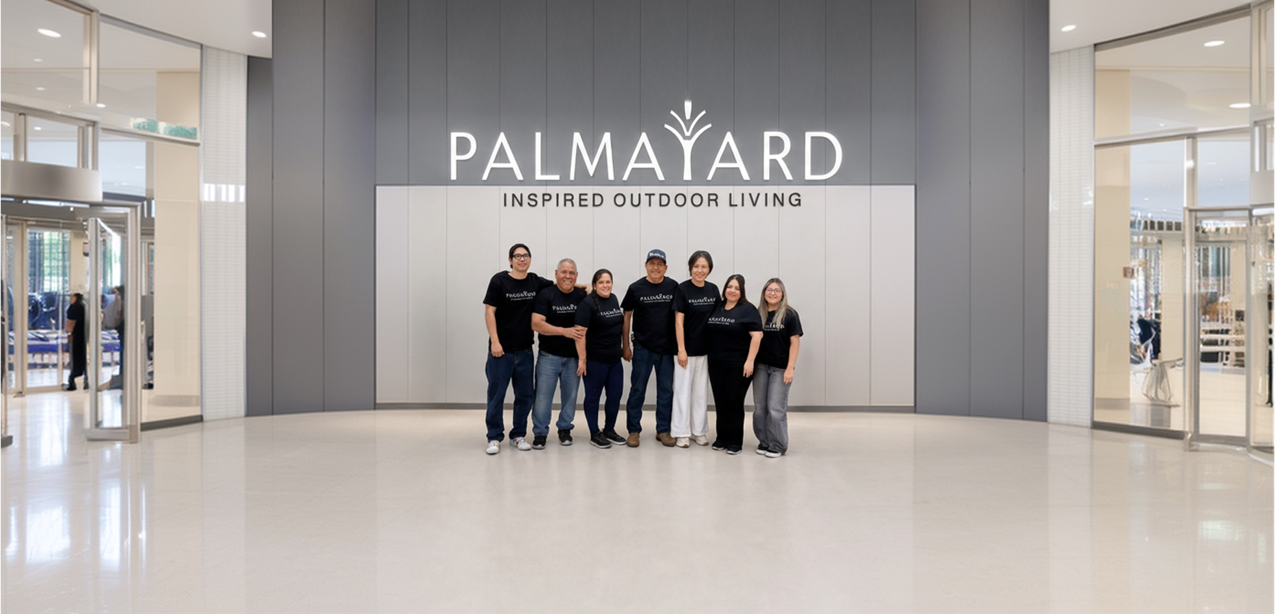 PalmaYard showroom team in front of the PalmaYard wall
