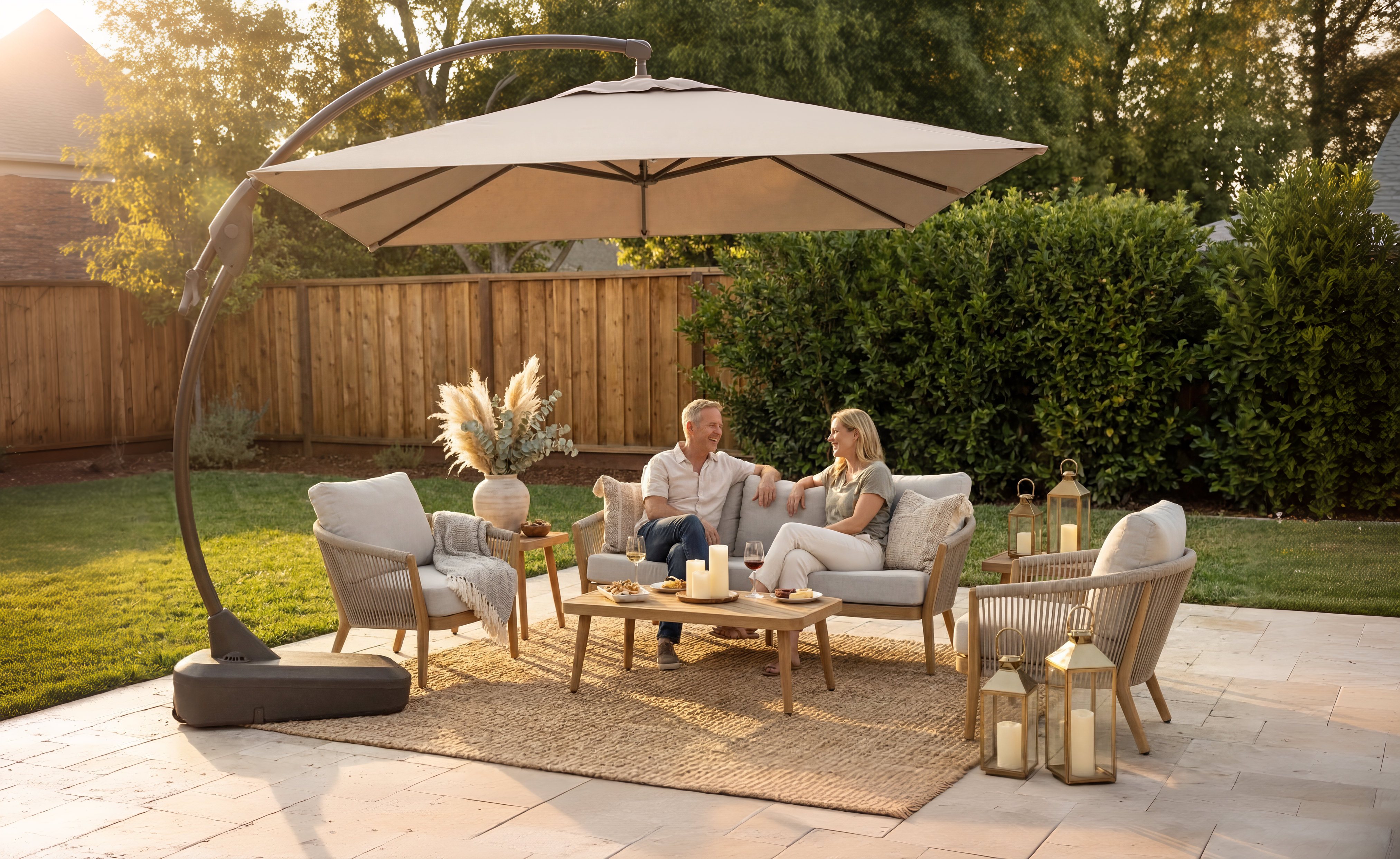 The Sunny Afternoon set under a cantilever umbrella