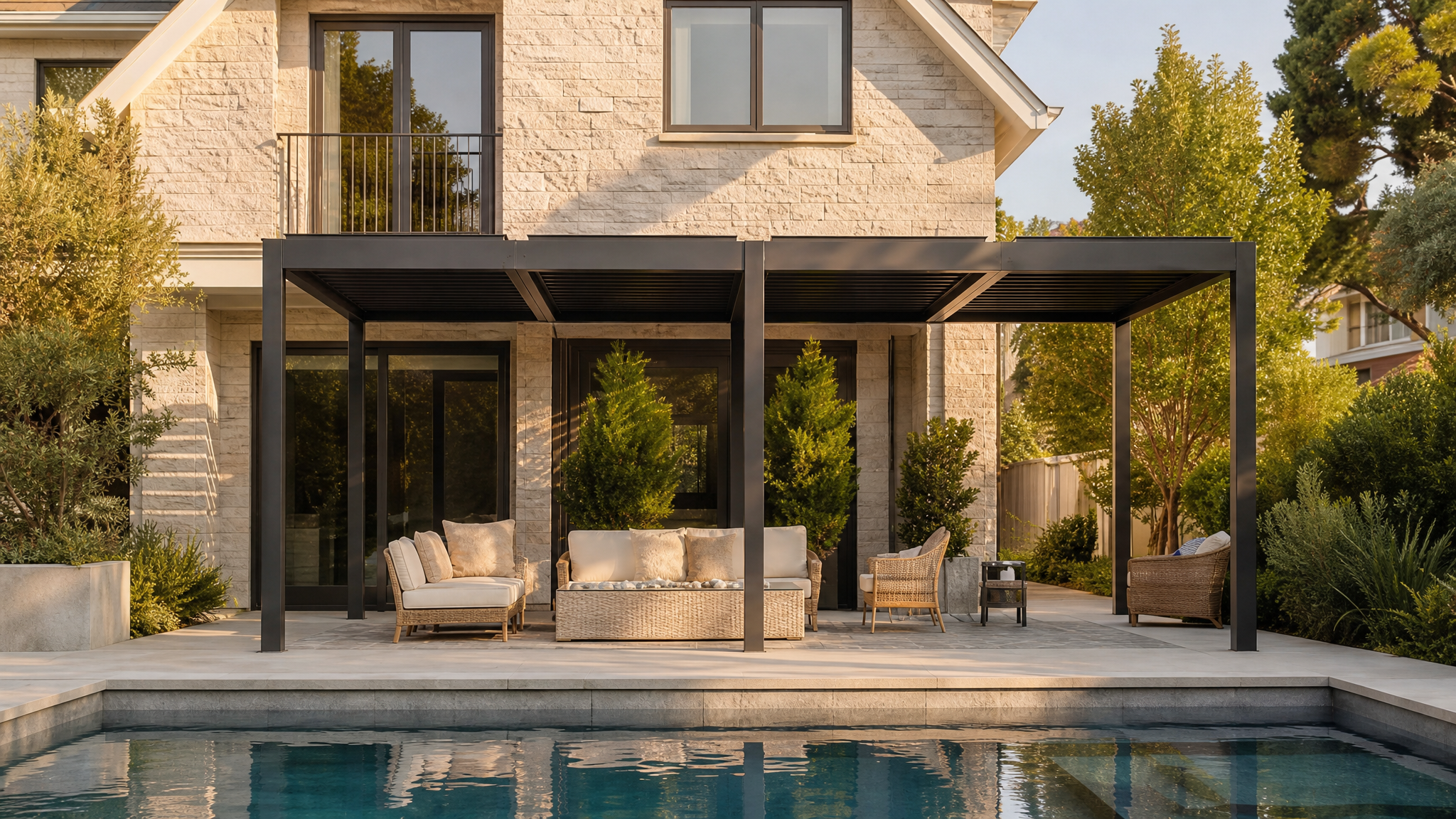 Outdoor living space with pool